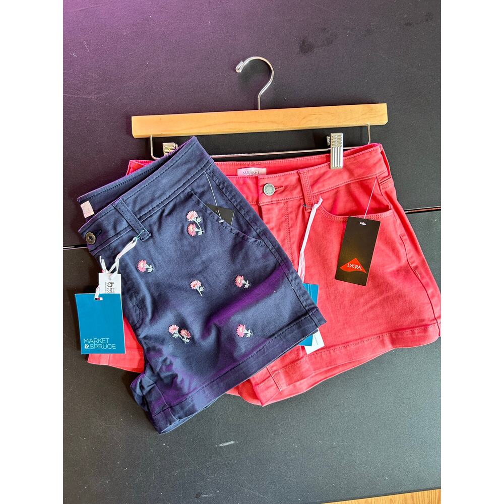 Market & Spruce Stitch Fix Women's Denim Shorts 2 Pair Navy + Coral Size 4 NWT